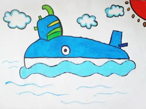 《蓝色潜水艇》/少儿绘画作品/儿童画/网络美术馆_中国少儿美术教育网