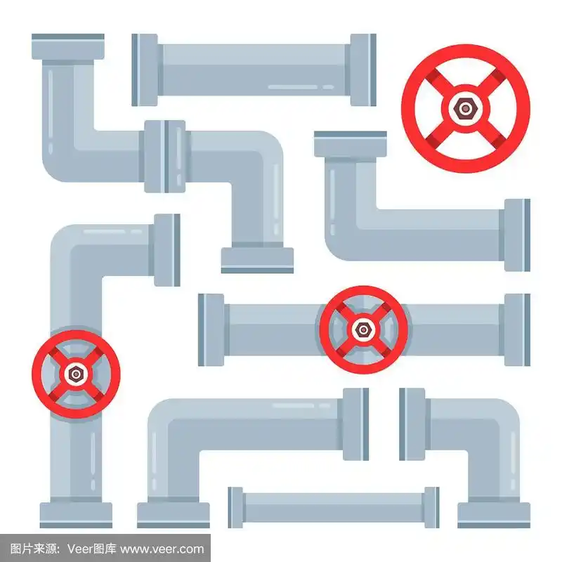 管道和管道系统.水管,阀门和接头.矢量图