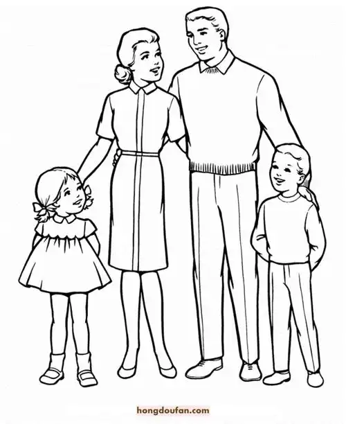 爸爸妈妈在一起我爱我的一家人卡通涂色就不会-红豆饭小学生简笔画
