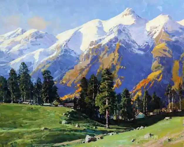 雪山之美俄罗斯画家亚历山大巴比奇油画