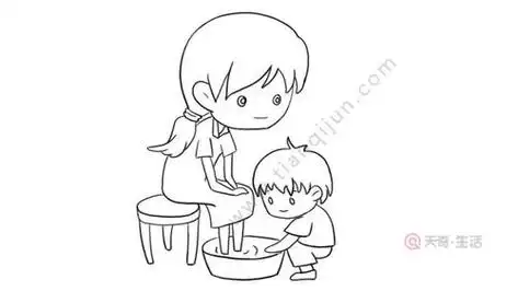 小女孩给妈妈洗脚简笔画