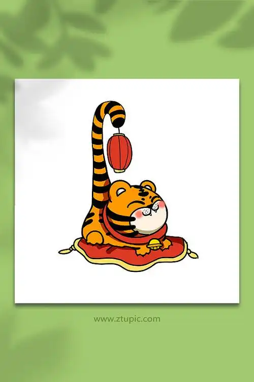 创意卡通老虎尾巴吊灯笼虎年形象插画