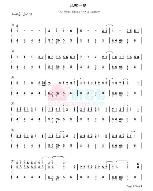 热恋bgm《风吹一夏》钢琴五线谱5热恋bgm《风吹一夏