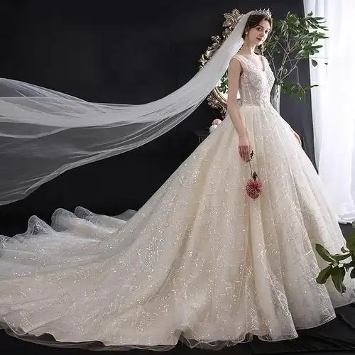 轻主婚纱礼服裙2021新款新娘气质拖尾蕾丝超仙梦幻森系显瘦秋冬季