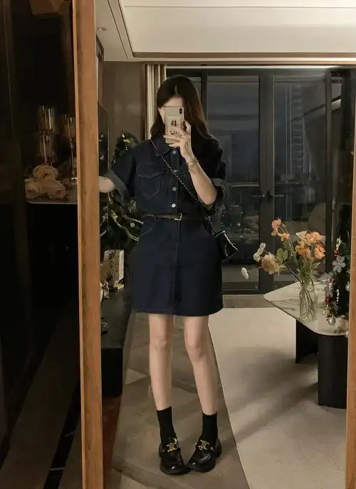 牛仔连衣裙女夏季复古小个子显瘦收腰梨形身材短裙子潮 - 17网