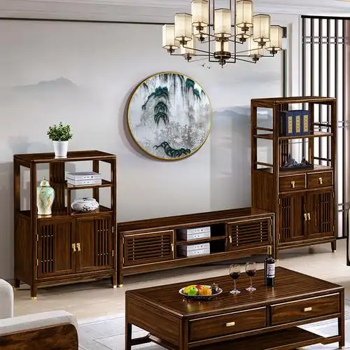罗兰之恋现代新中式电视柜实木高矮酒柜乌金木禅意简约客厅家具