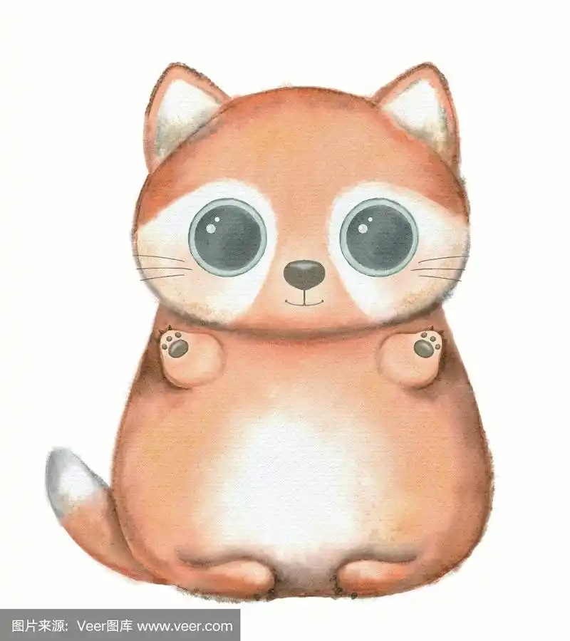 水彩卡通卡哇伊滑稽的狐狸