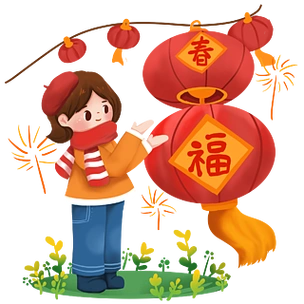 春节喜庆女孩挂灯笼