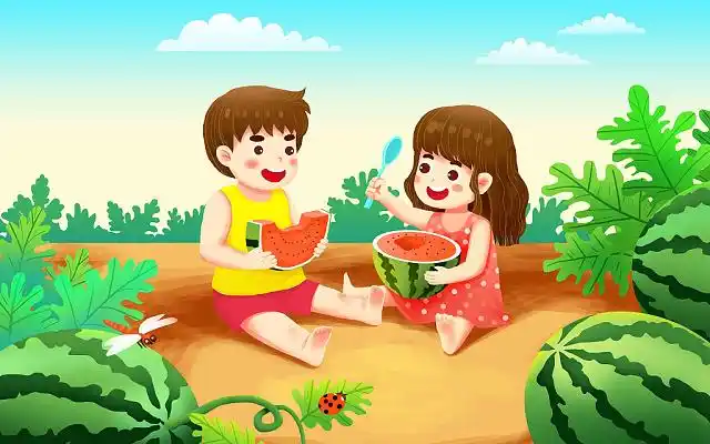 插画手绘渐变小暑节气瓜冷饮手机宣传海报红色餐饮唯美小番茄圣女果