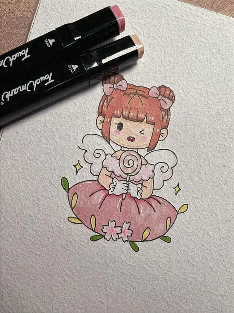 马克笔简笔画/小麻薯贴纸 今天又是喜欢小麻薯的一天～ 工具:樱花勾线