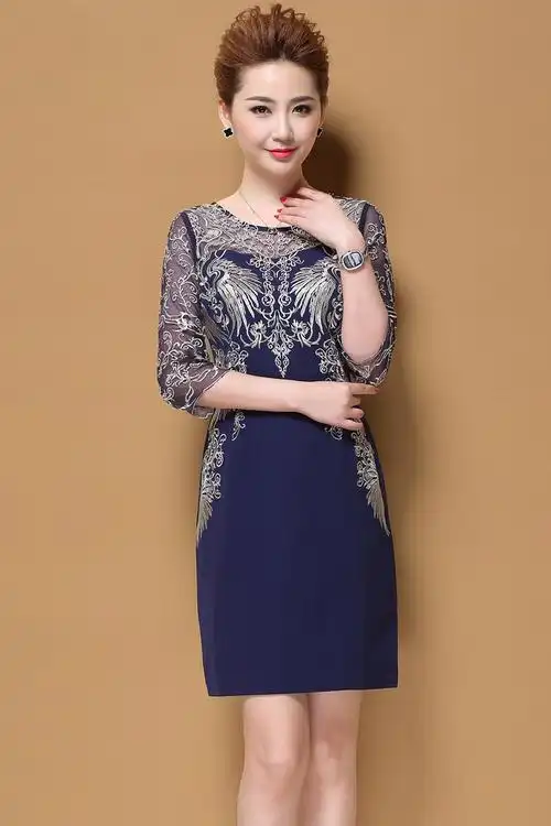 嫁女儿妈妈婚礼服高档秋装喜婆婆丈母娘婚礼服参加婚礼装高连衣裙显瘦