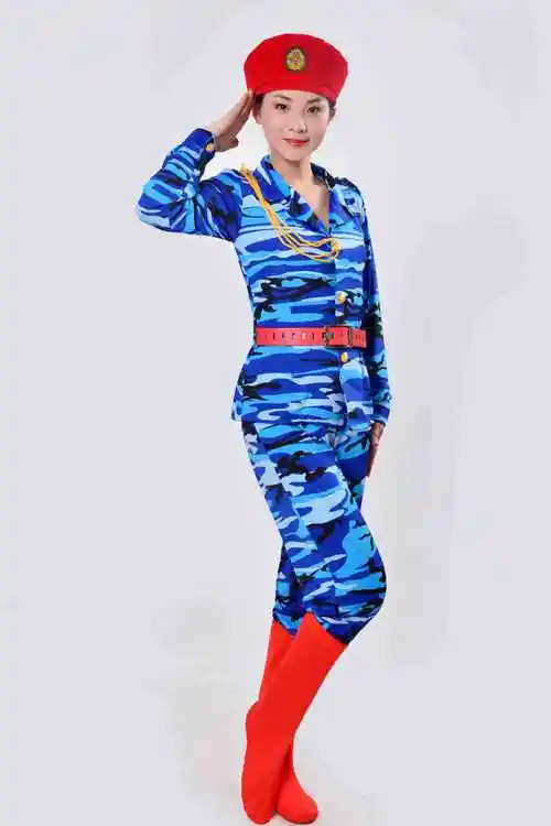 成人军旅演出服装女兵舞台表演服弹力迷彩裙套装广场舞军鼓舞蹈服
