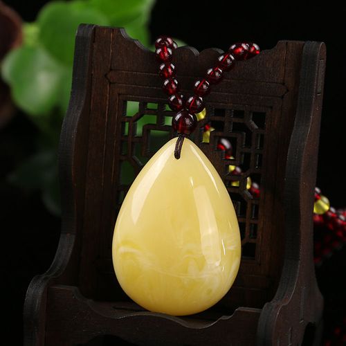 琥珀蜜蜡吊坠白花蜜水滴形毛衣链二代