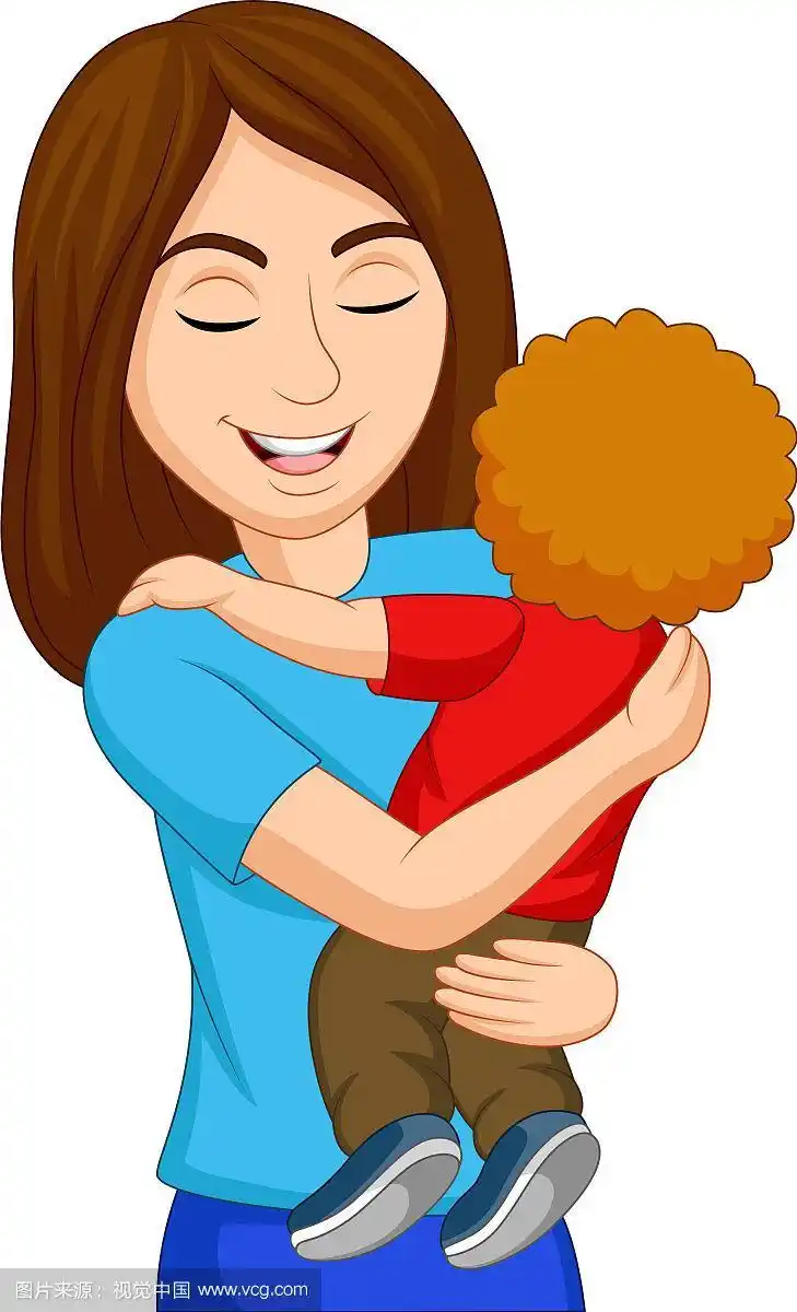 卡通快乐的妈妈拥抱着她的儿子
