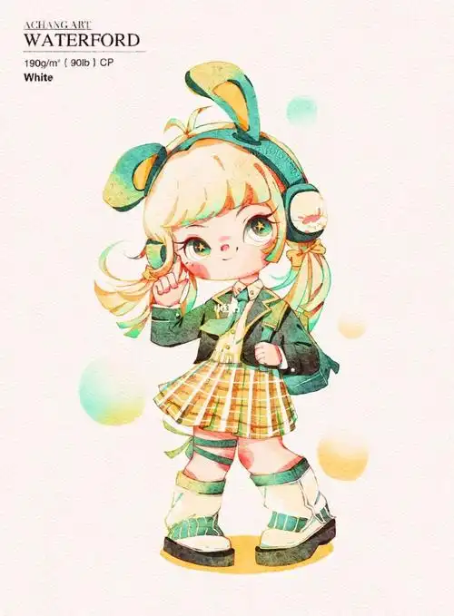 水彩29678可爱女孩q版全身插画儿童插画78