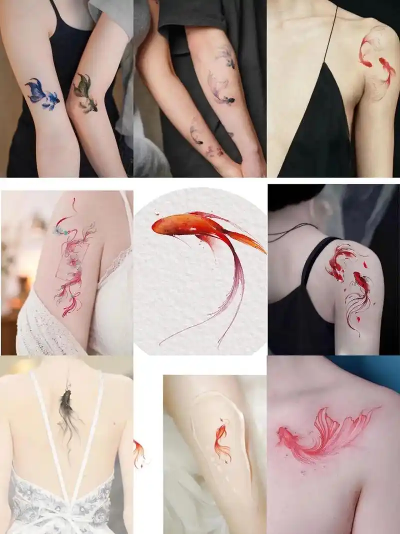 象征好运的锦鲤纹身 锦鲤颜色鲜艳而多样,而且生命力强,体胖——寓意