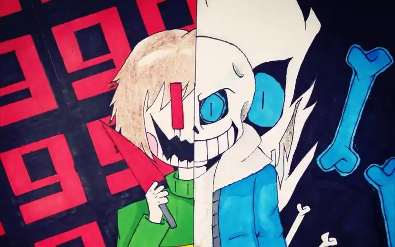 手绘 sans vs chara(迟到的五十粉庆,不喜勿喷)