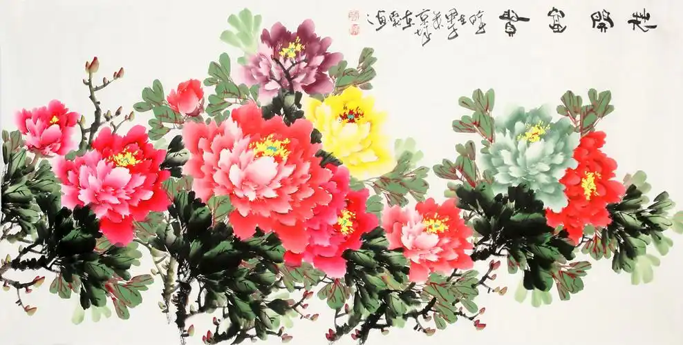 实力派画家李东献四尺横幅牡丹画《花开富贵》_写意花鸟画_花鸟画