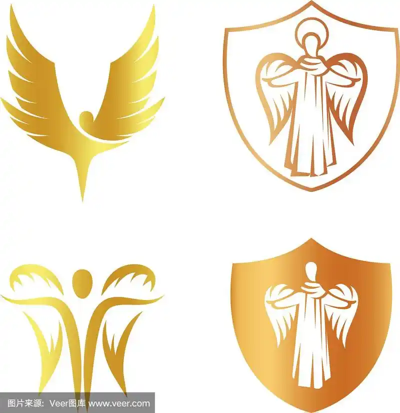 孤立的金色天使剪影标志集