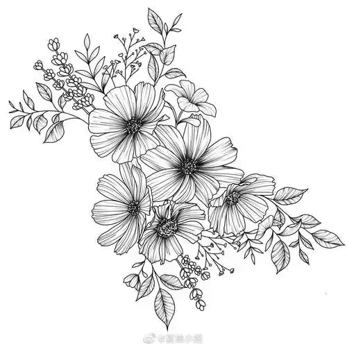 植物花卉线稿黑白手绘画画