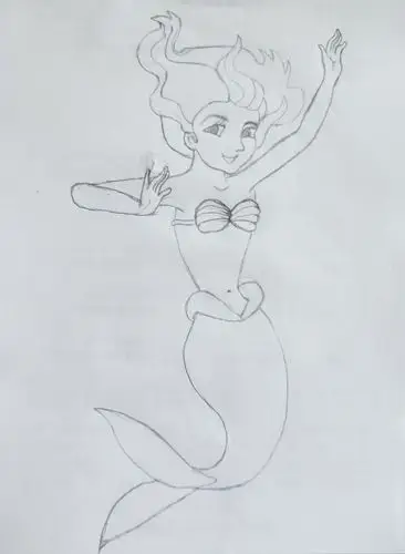 这个美人鱼的右手让我画了又擦,搽了又画,纸都快查透了,才勉强可以,给