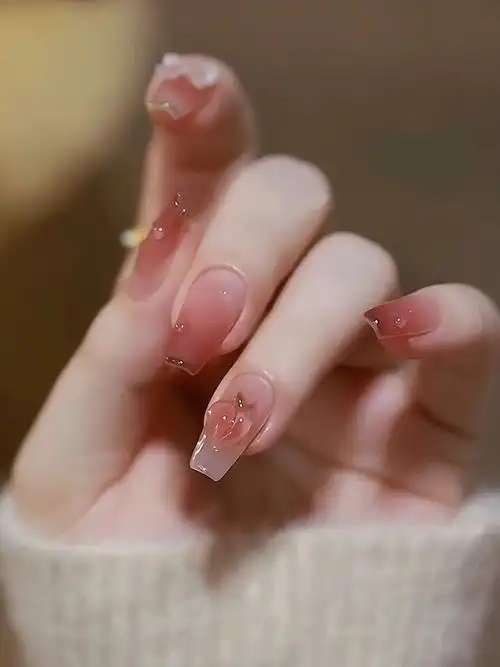 夏日清新温柔气质乌龙白桃显白美甲