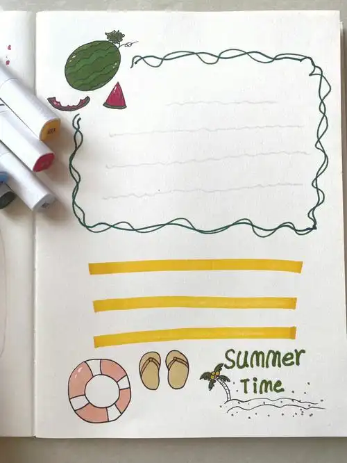 ins风手帐边框夏日主题简笔画手帐排版