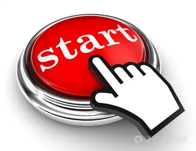 启动红色按钮和指针的手