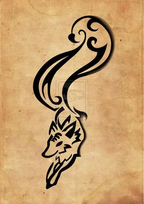 求大神帮我找一个或者做一个 九尾狐的图腾 九尾在上,头在下那种姿势