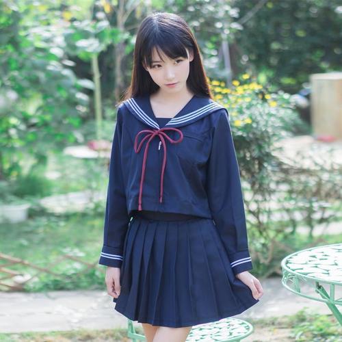 日系风学生装水手服正统长袖jk制服关西襟百褶裙秋冬班服校服套装