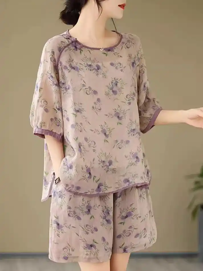 中年妈妈女装棉麻短裤套装大码胖mm洋气时.40 或将近40的 - 抖音