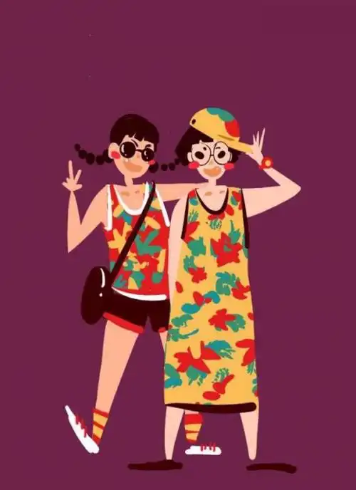 手绘闺蜜卡通图片