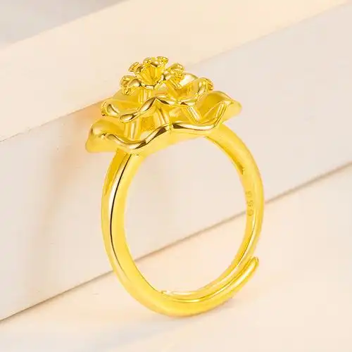 开口越南金戒指三层镂空花朵指环求婚新娘戒子秀气食指沙金装饰