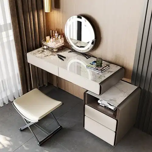 梳妆台卧室简约现代化妆桌子小户型梳妆台化妆镜网红轻奢意式桌子