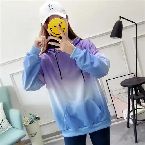 实拍250克大卫衣渐变色加绒加厚连帽卫衣女秋冬季上衣 - 17网