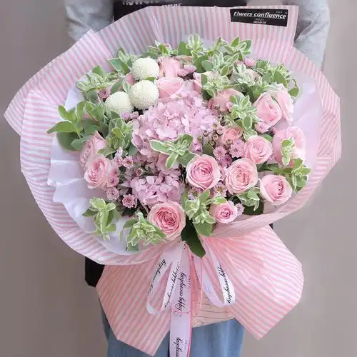 大连鲜花速递玫瑰绣球混搭韩式花束送对象朋友长辈同事领导均可用