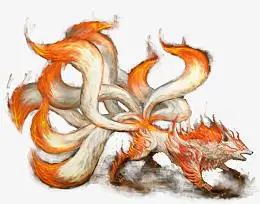 手绘动物九尾狐狸免抠