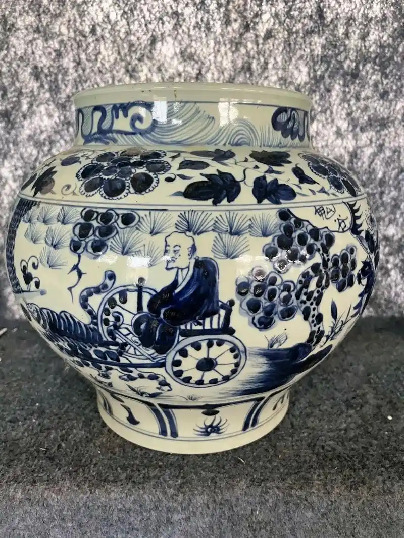元青花鬼谷子下山纹大罐,手绘精品,抖音关注,大清库房,每天直 - 抖音