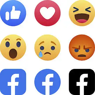 facebook 按钮集 6 表情符号反应和字母 f.