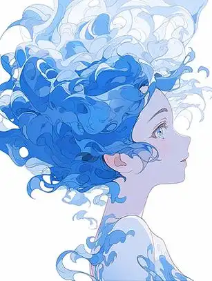 冬季风蓝色系卡通可爱扁平风女孩插画