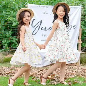 女童连衣裙夏装儿童碎花裙子纯棉背心闺蜜姐妹装中大童度假沙滩裙
