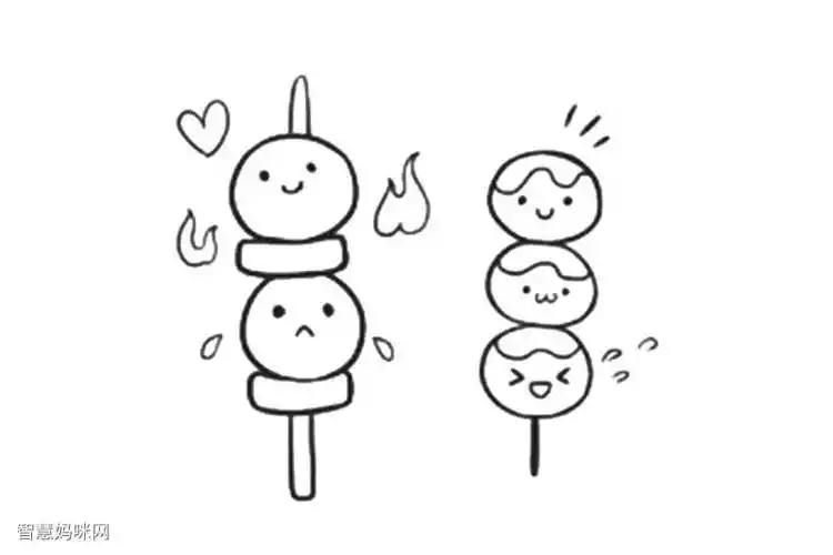 可爱烤串简笔画画法步骤