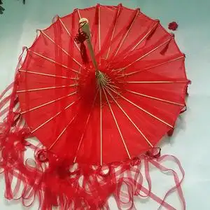 汉服摄影道具古装古风流苏伞舞蹈伞剑网三伞cos花城飘带红伞包邮