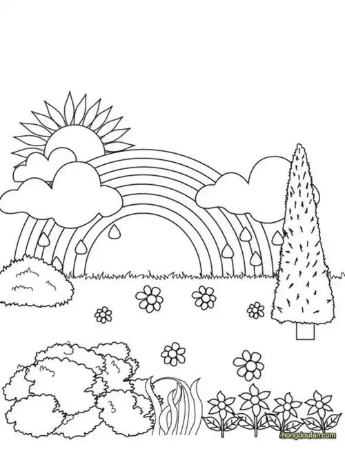 春天的公园填色图片大全-红豆饭小学生简笔画大全