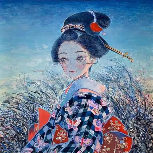 精美小巧的艺伎画像眼睛里仿佛有星辰大海