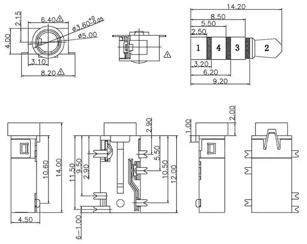 四段式贴片带开关3.5耳机插座pj-342