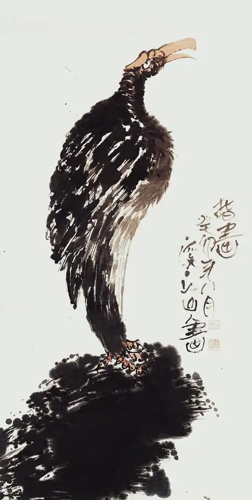国画家朱祖国大写意水墨画鹰艺术
