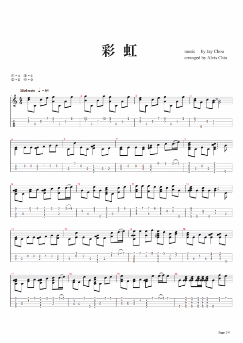 《彩虹》周杰伦 ukulele尤克里里谱 指弹