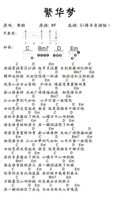 黄龄繁华梦尤克里里谱