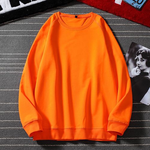 哈嘿橙色卫衣男圆领2023年新款春秋宽松百搭上衣韩版纯色无帽奶橘色潮